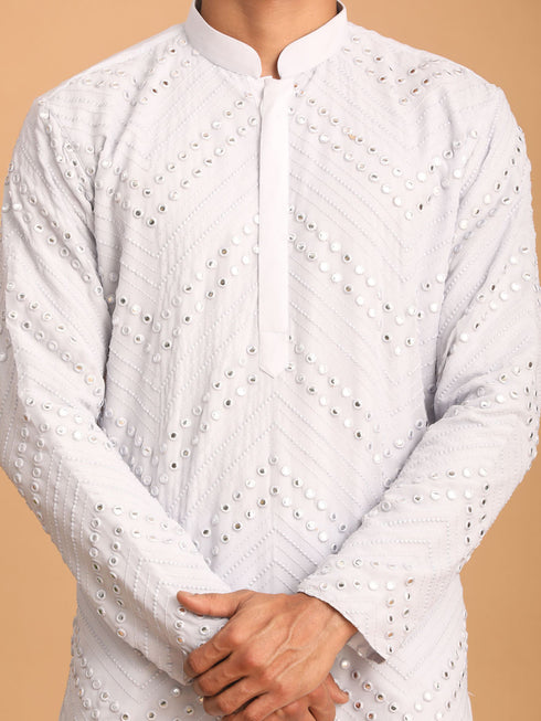 Vastramay Men's Aqua Blue Mirror Kurta Pant Set